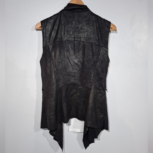 Zara Woman Black Leather Feel Draped Asymmetrical Hem Open Front Vest M Not Belt - Picture 6 of 10